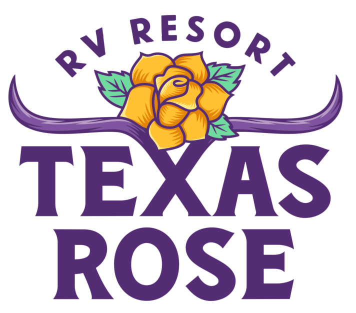 A logo for texas rose rv resort.